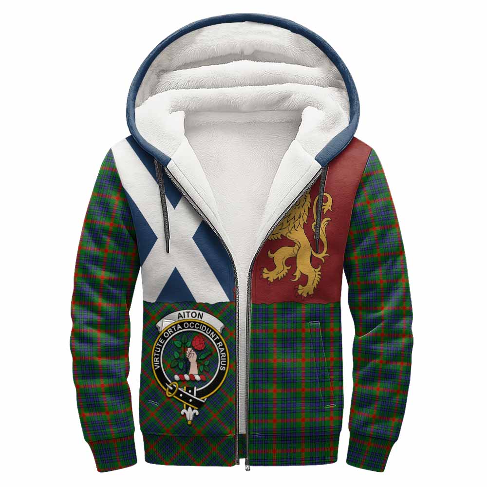 Aiton Crest Tartan Sherpa Hoodie with Lion Rampant Saltire Style