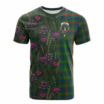 Aiton Family Crest Tartan Cotton T-shirt Scottish Thistle Flower Pattern Half Style - Tartan Vibes Clothing