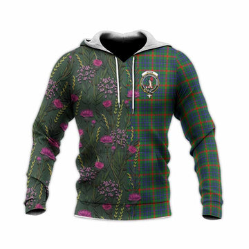 Aiton Family Crest Tartan Knitted Hoodie Scottish Thistle Flower Pattern Half Style - Tartan Vibes Clothing