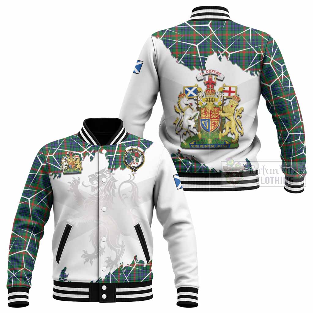 Aiton Tartan Baseball Jacket with Family Crest and Lion Rampant Grunge Style