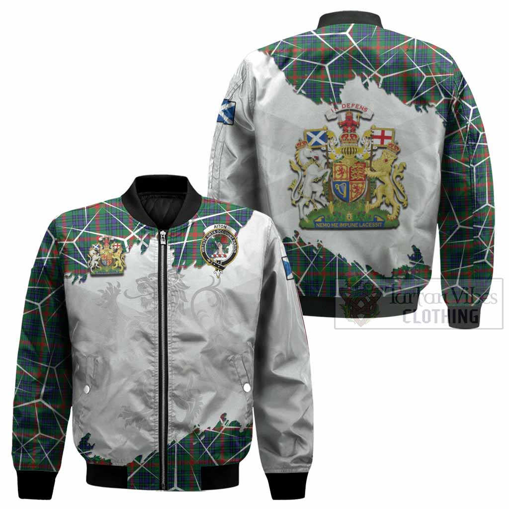 Aiton Tartan Bomber Jacket with Family Crest and Lion Rampant Grunge Style