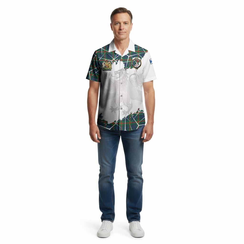 Aiton Tartan Cotton Hawaiian Shirt with Family Crest and Lion Rampant Grunge Style