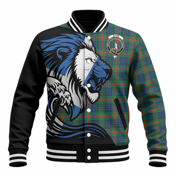 Aiton Tartan Crest Baseball Jacket Scottish Golden Lions Wave Flow