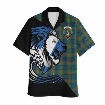 Aiton Tartan Crest Hawaiian Shirt Scottish Golden Lions Wave Flow