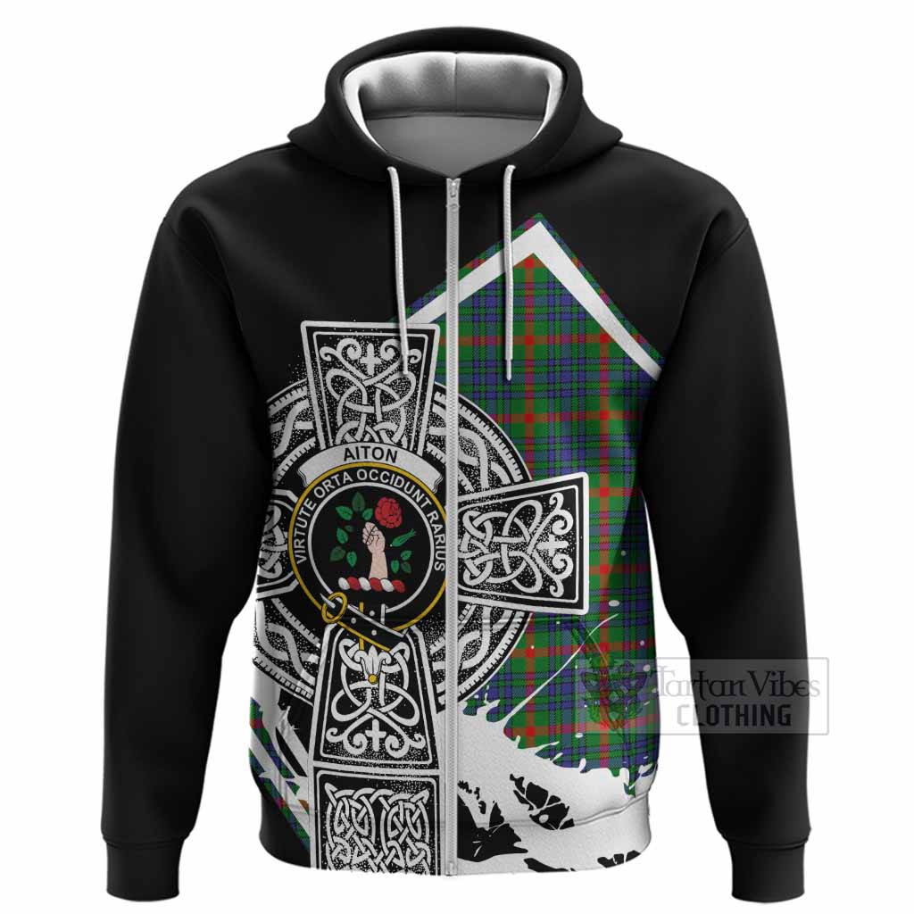 Aiton Tartan Crest Hoodie Scottish Celtic Cross Heritage