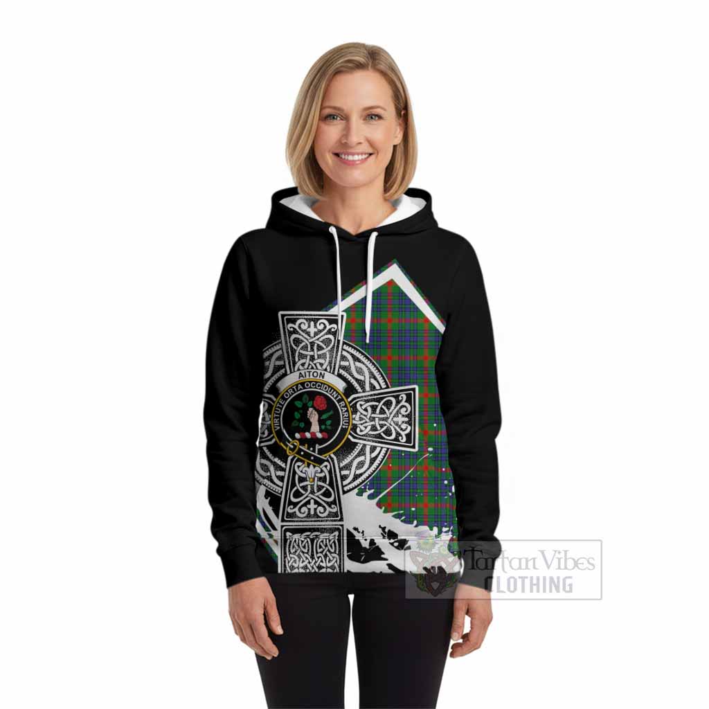 Aiton Tartan Crest Hoodie Scottish Celtic Cross Heritage
