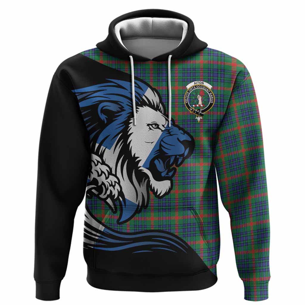Aiton Tartan Crest Hoodie Scottish Golden Lions Wave Flow