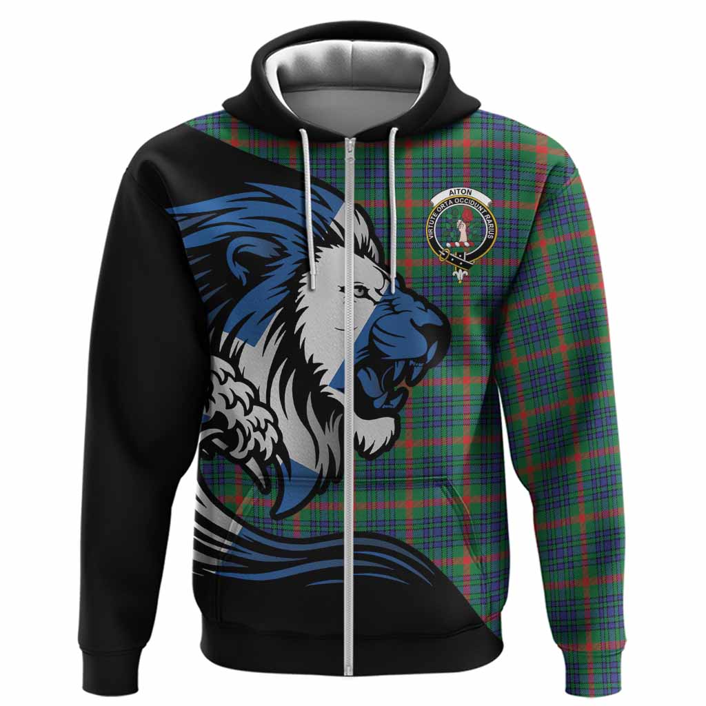 Aiton Tartan Crest Hoodie Scottish Golden Lions Wave Flow