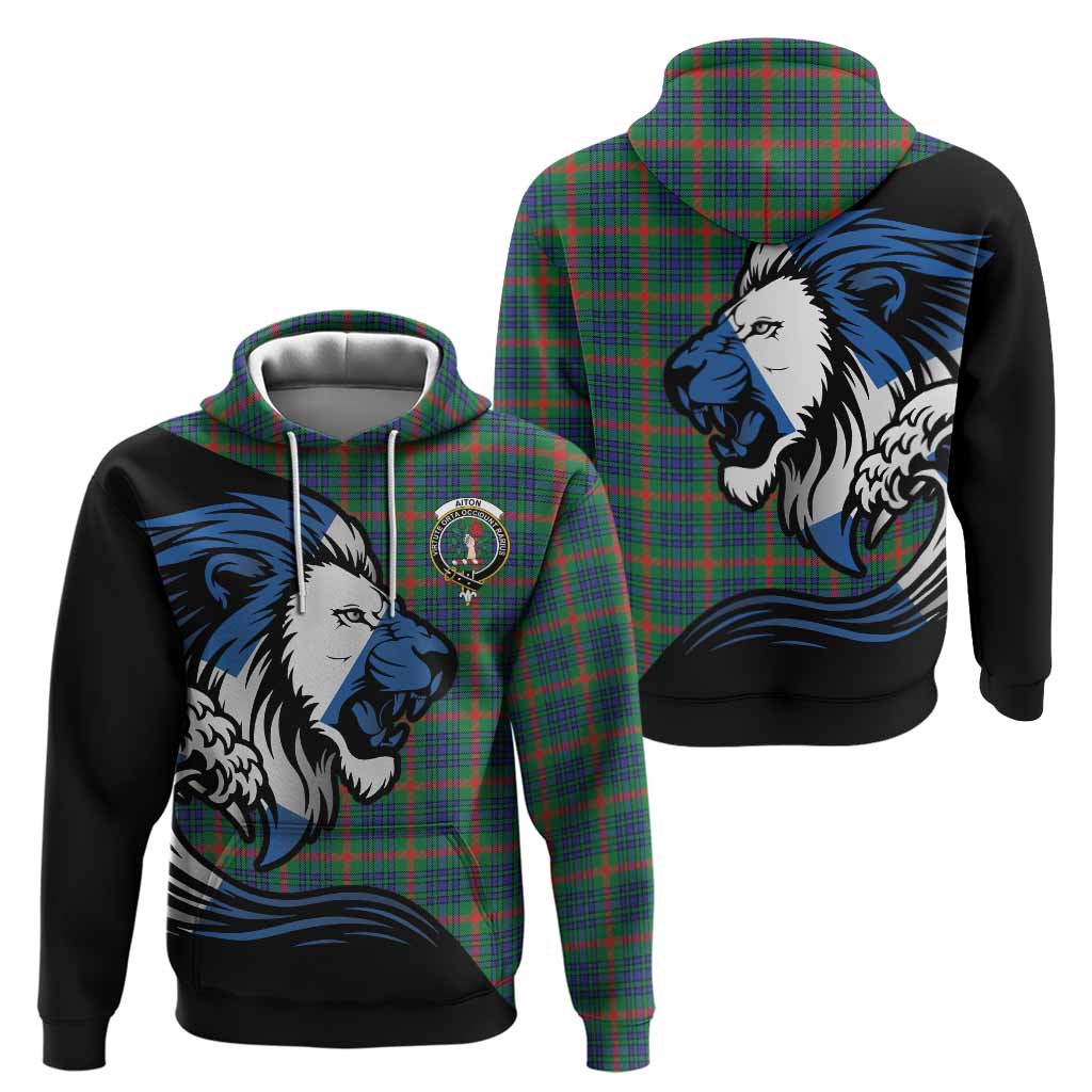 Aiton Tartan Crest Hoodie Scottish Golden Lions Wave Flow
