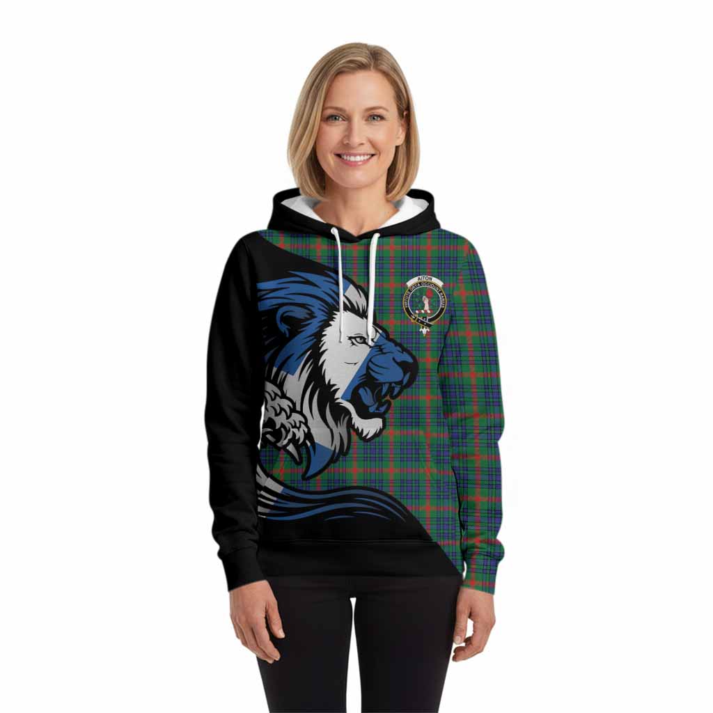 Aiton Tartan Crest Hoodie Scottish Golden Lions Wave Flow
