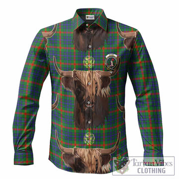 Aiton Tartan Crest Long Sleeve Button Shirts Scotland Heilan Coo Tartan Seamless Style