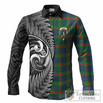 Aiton Tartan Crest Long Sleeve Button Shirts With New Zealand Silver Fern Maori Koru