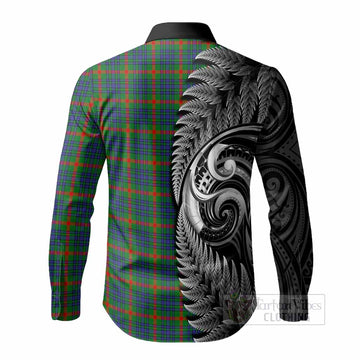 Aiton Tartan Crest Long Sleeve Button Shirts With New Zealand Silver Fern Maori Koru
