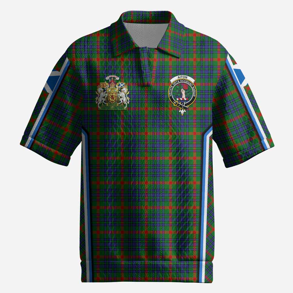 Aiton Tartan Crest Men’s Polo Sweater Top Scotland Coat of Arm Flag Style