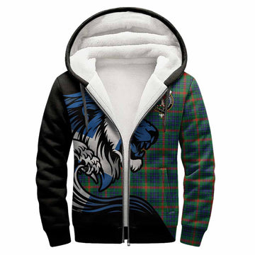 Aiton Tartan Crest Sherpa Hoodie Scottish Golden Lions Wave Flow
