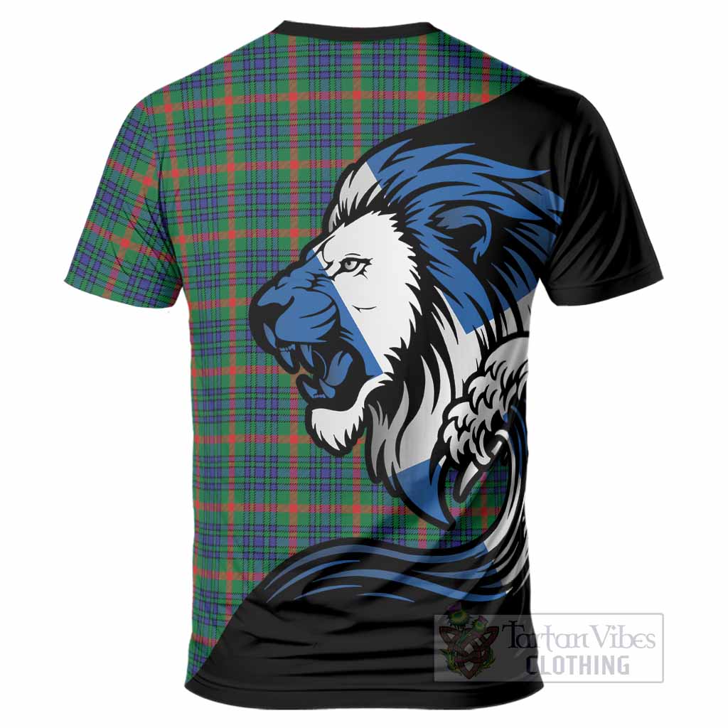 Aiton Tartan Crest T-Shirt Scottish Golden Lions Wave Flow