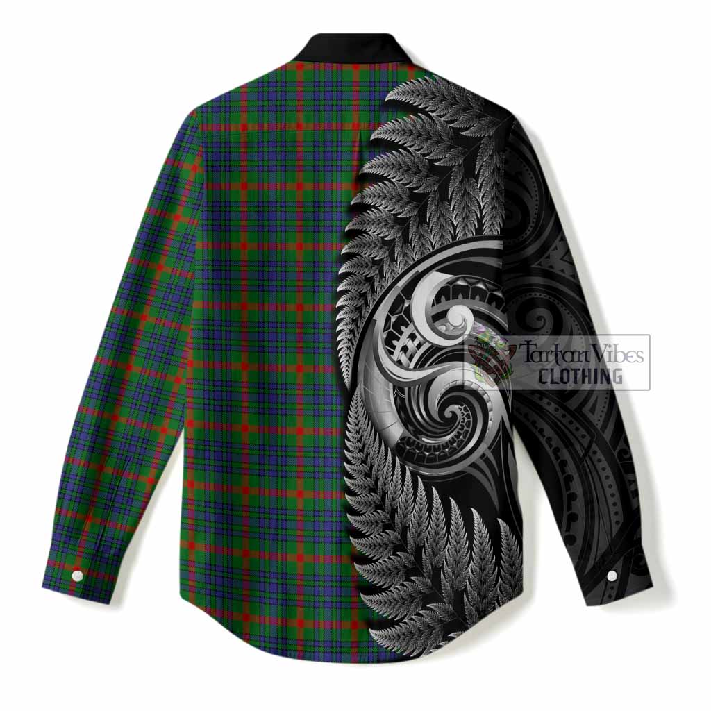 Aiton Tartan Crest Women Casual Shirt With New Zealand Silver Fern Maori Koru