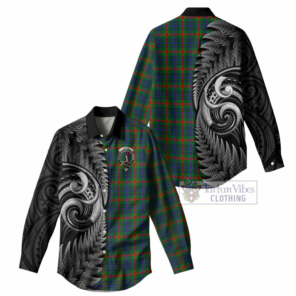 Aiton Tartan Crest Women Casual Shirt With New Zealand Silver Fern Maori Koru
