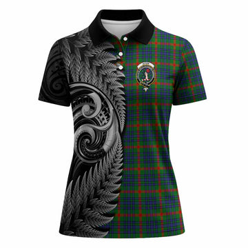 Aiton Tartan Crest Women Polo Shirt With New Zealand Silver Fern Maori Koru