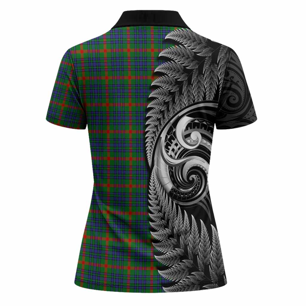 Aiton Tartan Crest Women Polo Shirt With New Zealand Silver Fern Maori Koru