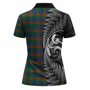 Aiton Tartan Crest Women Polo Shirt With New Zealand Silver Fern Maori Koru