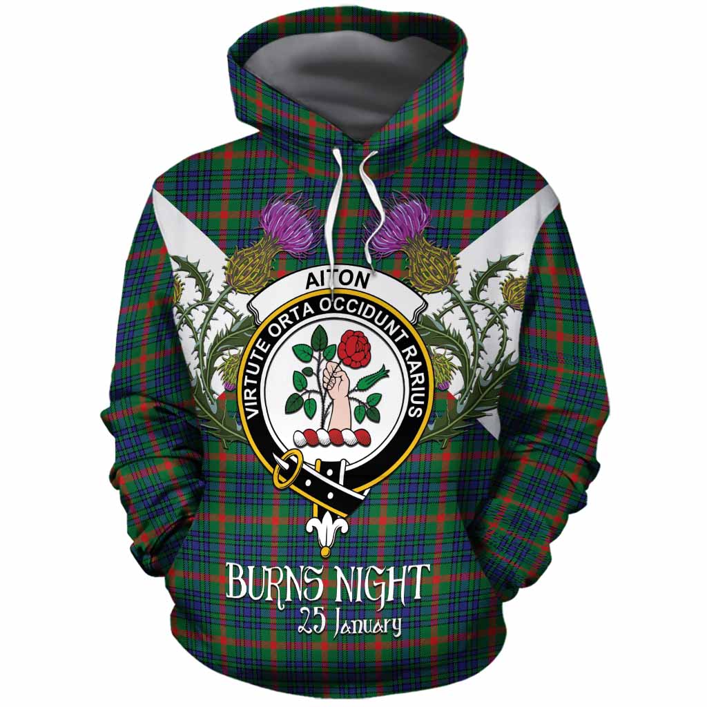 Aiton Tartan Family Crest Cotton Hoodie Scottish Burns Night Thistle Floral