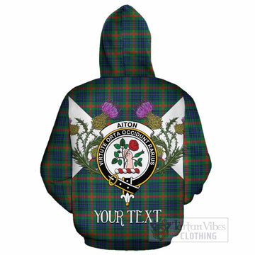Aiton Tartan Family Crest Cotton Hoodie Scottish Burns Night Thistle Floral