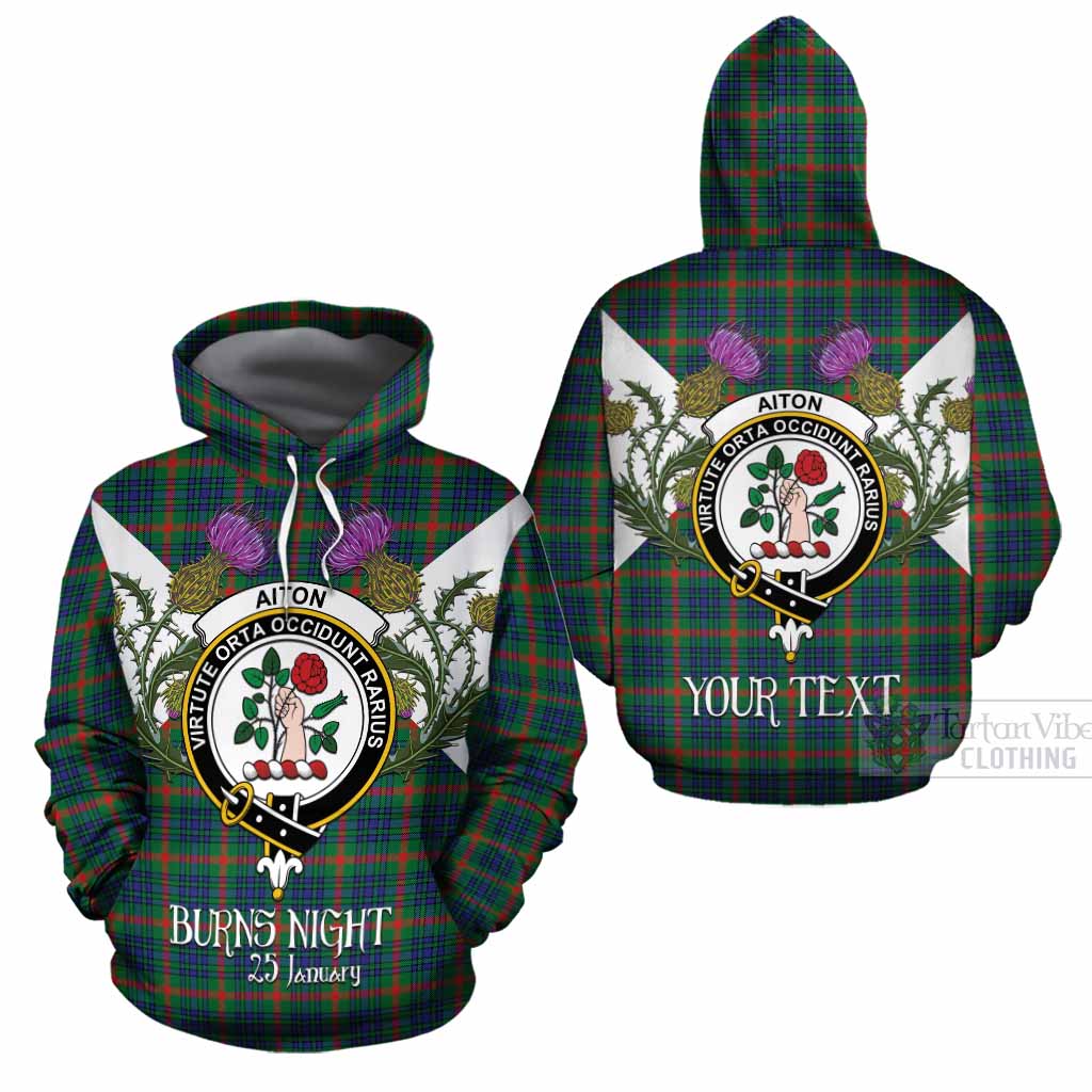 Aiton Tartan Family Crest Cotton Hoodie Scottish Burns Night Thistle Floral
