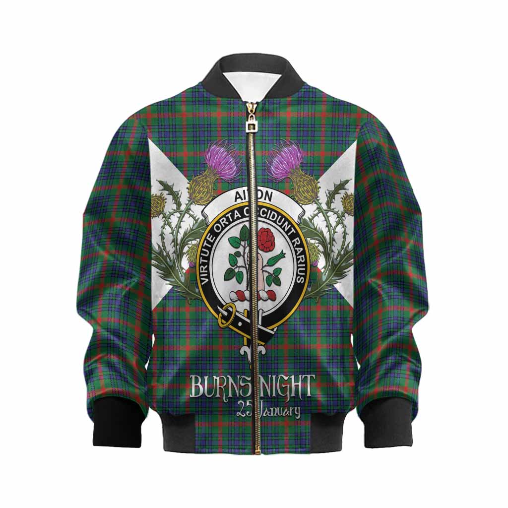 Aiton Tartan Family Crest Kid Bomber Jacket Scottish Burns Night Thistle Floral