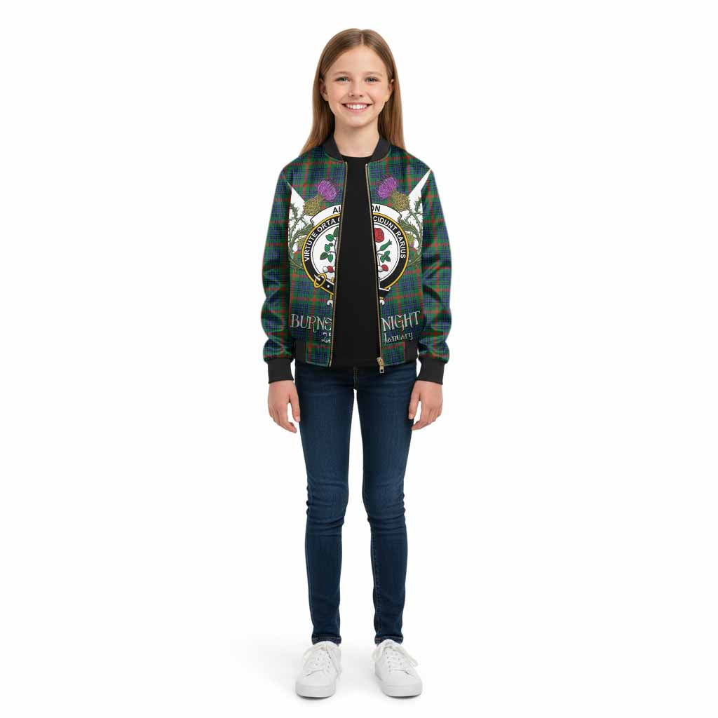 Aiton Tartan Family Crest Kid Bomber Jacket Scottish Burns Night Thistle Floral