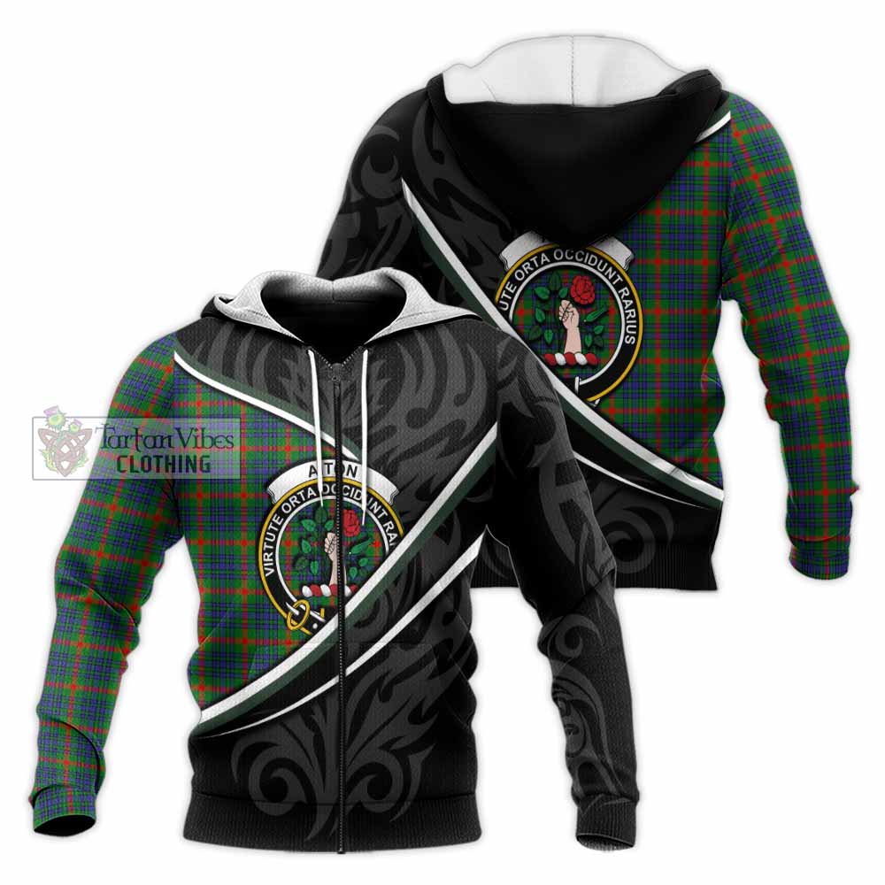 Aiton Tartan Family Crest Knitted Hoodie Celtic Scottish Thistle Floral - Tartan Vibes Clothing