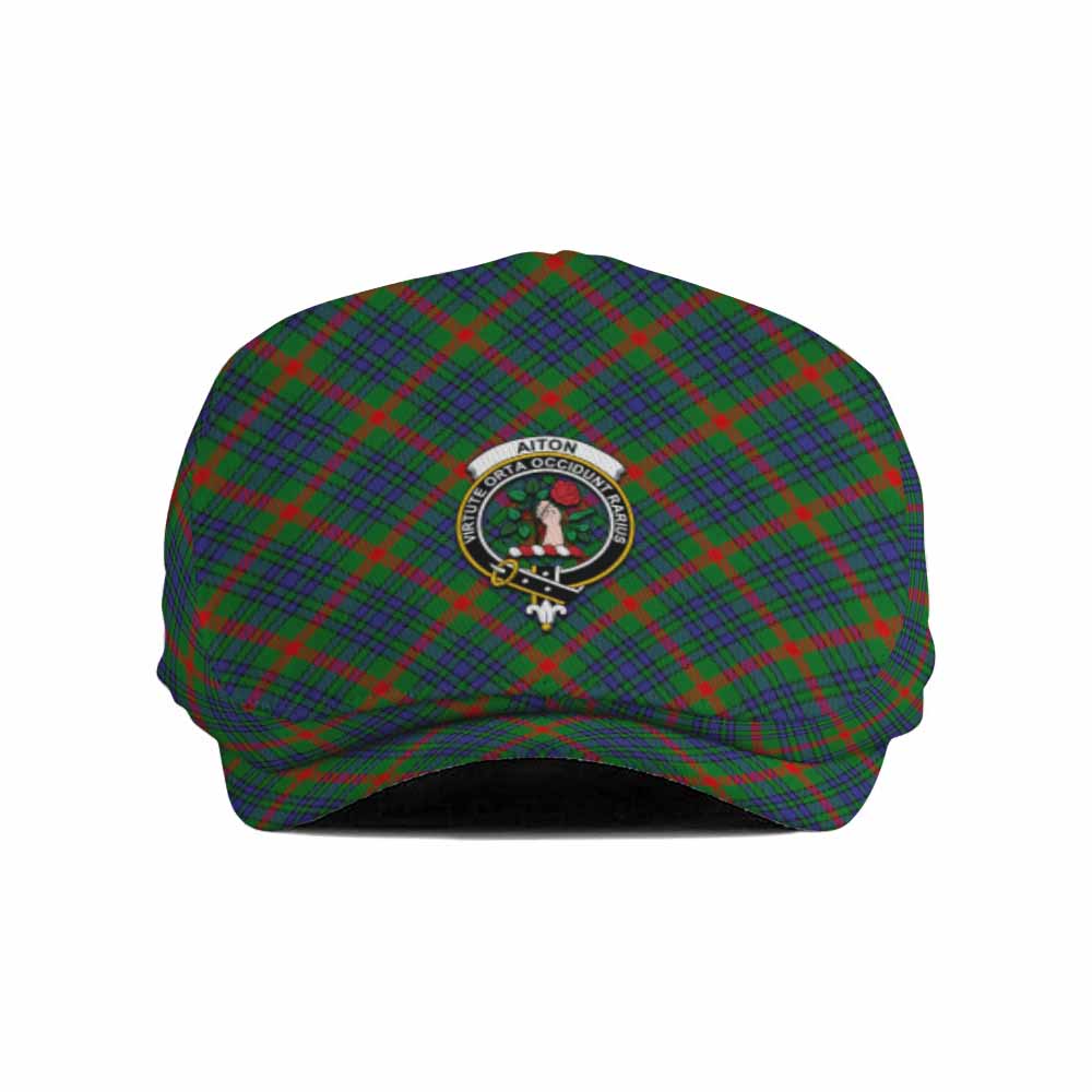 Aiton Tartan Flat Cap, Jeff Cap Cross Style with Family Crest - Tartan Vibes Clothing