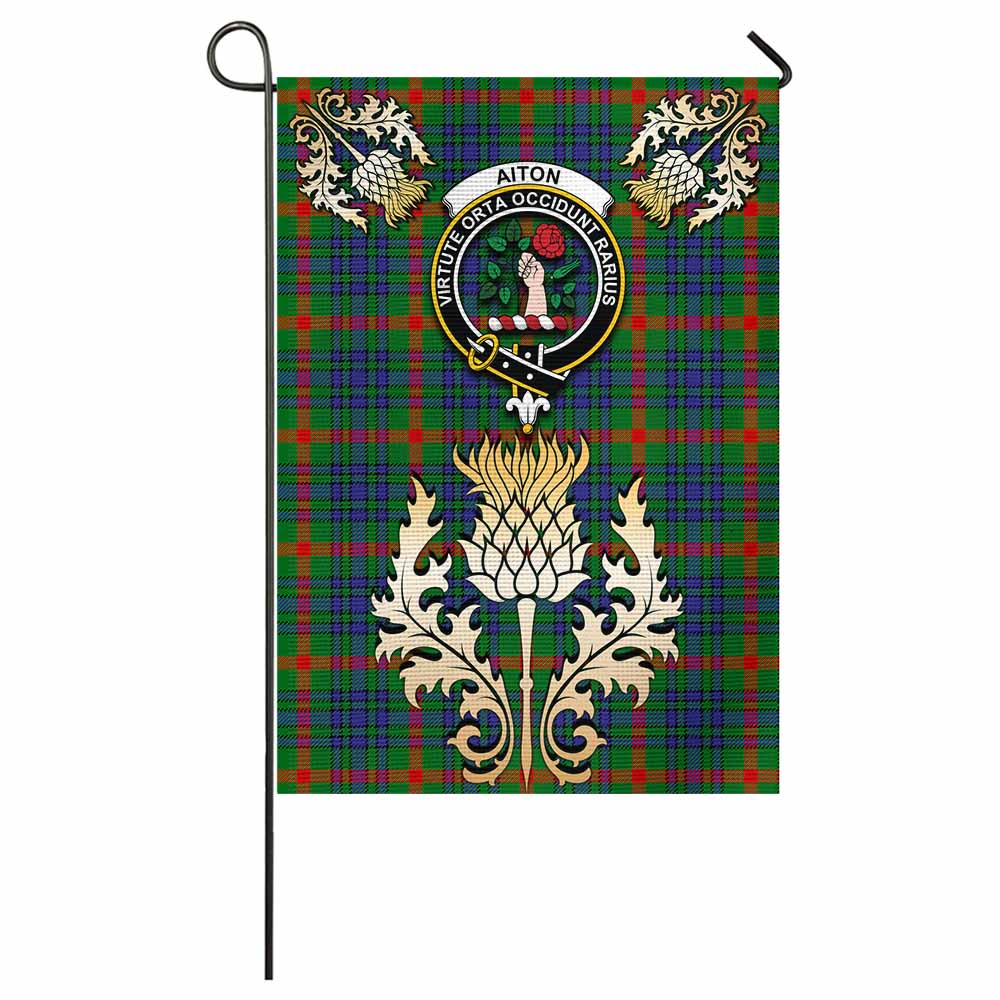 Aiton Tartan Garden Flag with Golden Regal Scottish Thistle Emblem - Tartan Vibes Clothing