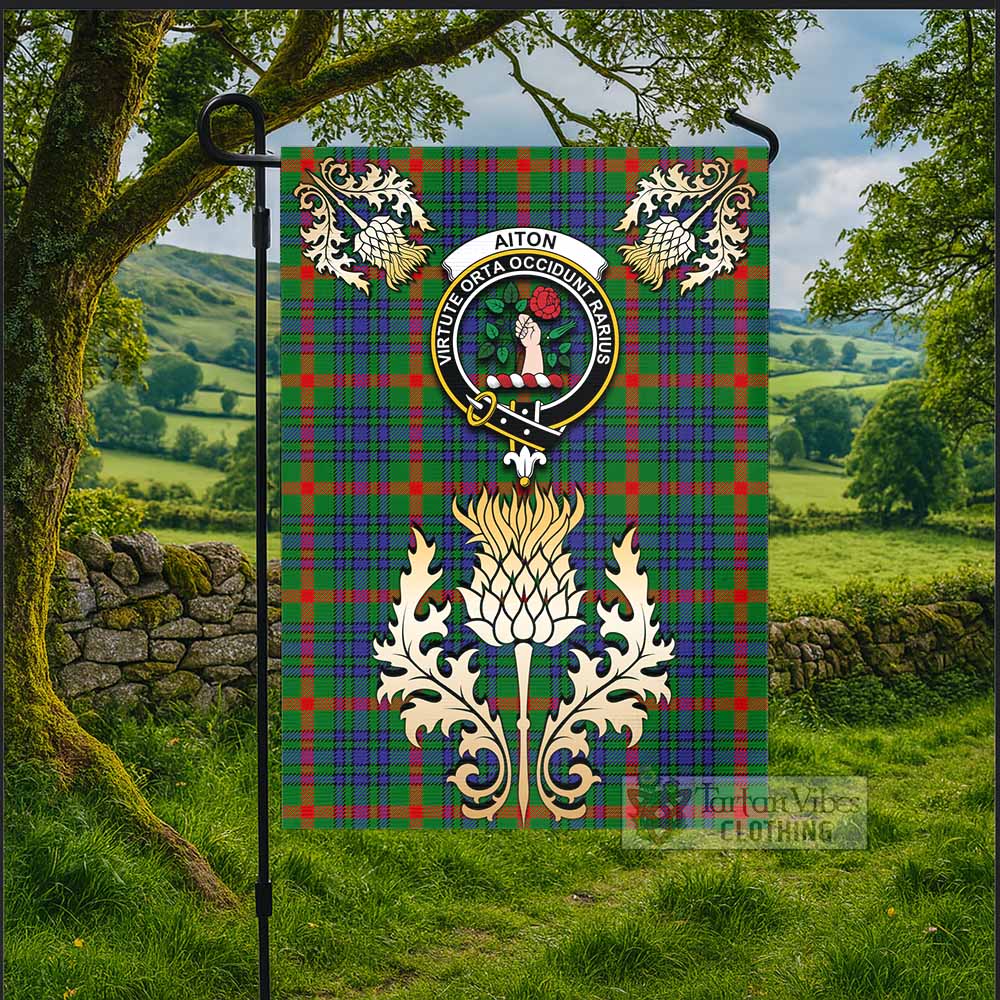 Aiton Tartan Garden Flag with Golden Regal Scottish Thistle Emblem - Tartan Vibes Clothing