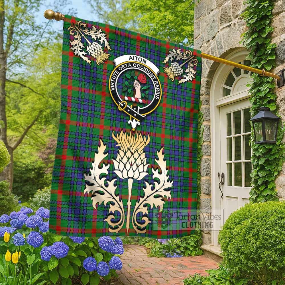 Aiton Tartan Garden Flag with Golden Regal Scottish Thistle Emblem - Tartan Vibes Clothing