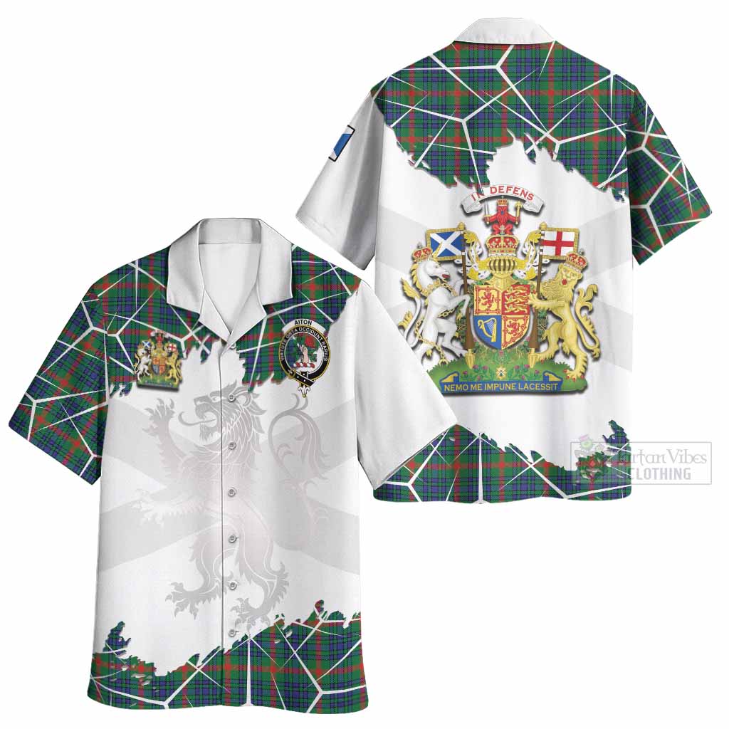 Aiton Tartan Hawaiian Shirt with Family Crest and Lion Rampant Grunge Style