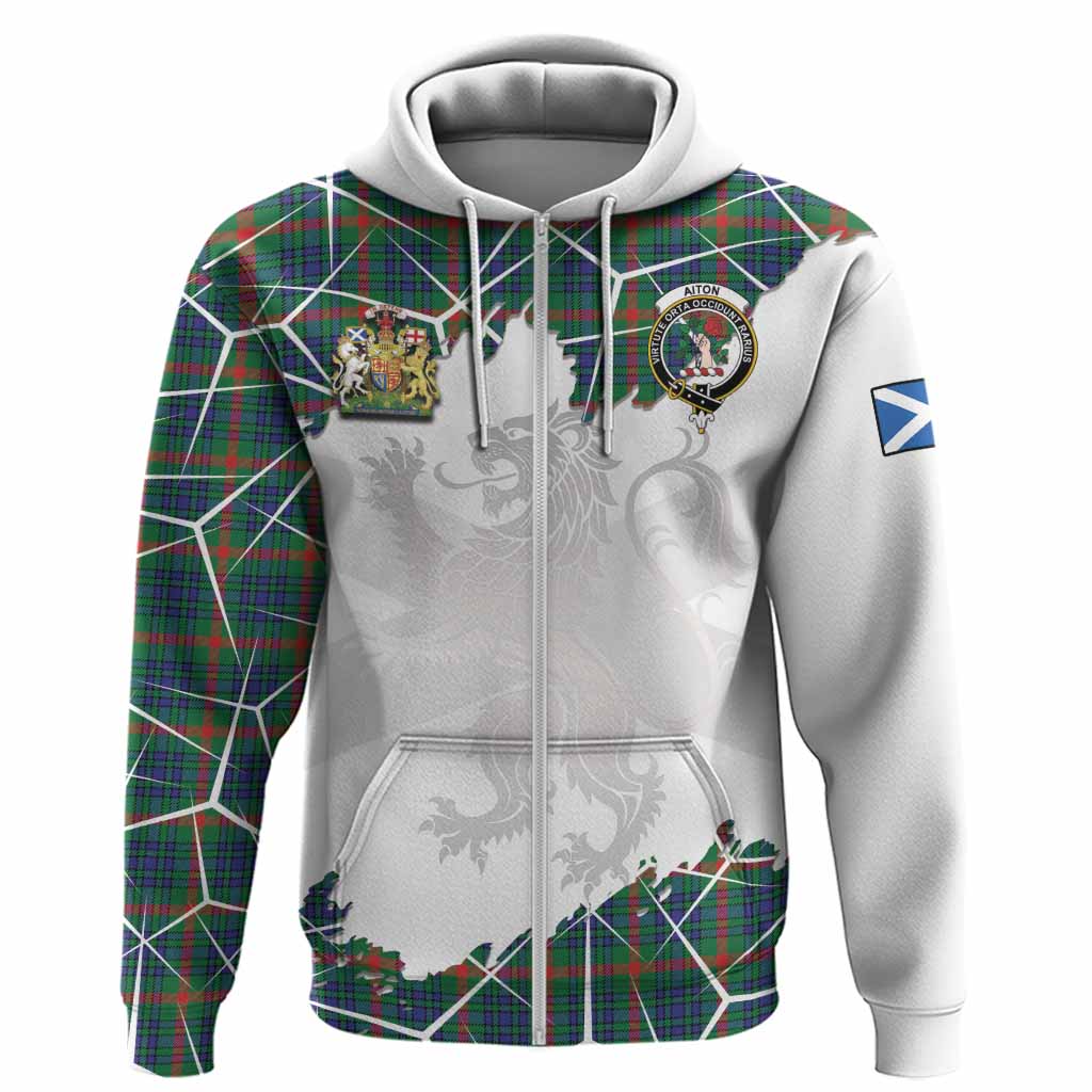Aiton Tartan Hoodie with Family Crest and Lion Rampant Grunge Style