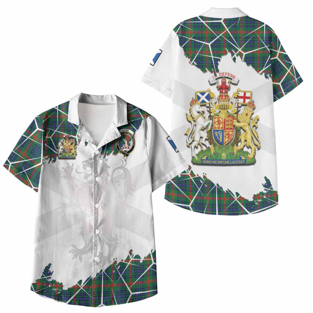 Aiton Tartan Kid Hawaiian Shirt with Family Crest and Lion Rampant Grunge Style