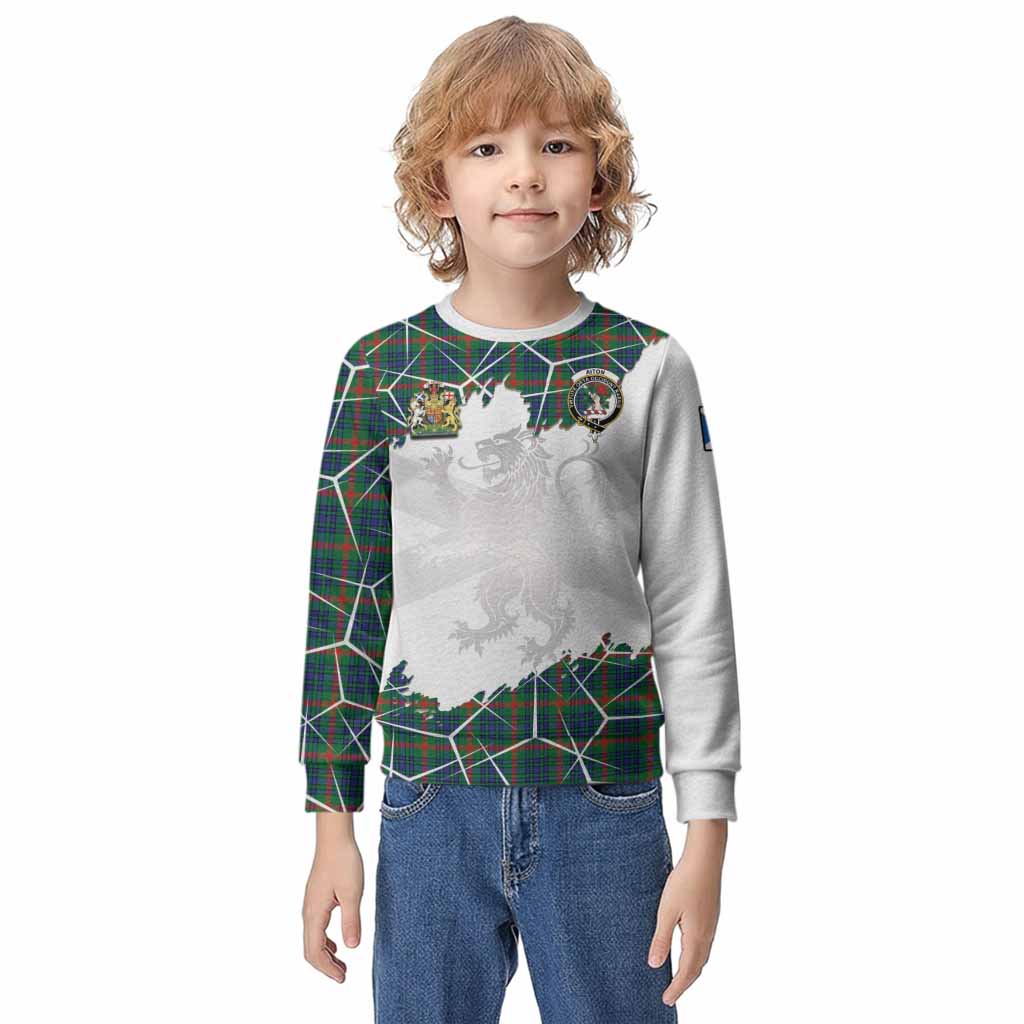 Aiton Tartan Kid Knitted Sweatshirt with Family Crest and Lion Rampant Grunge Style