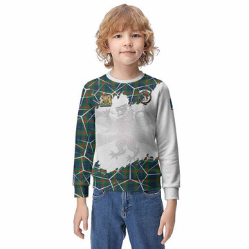 Aiton Tartan Kid Knitted Sweatshirt with Family Crest and Lion Rampant Grunge Style