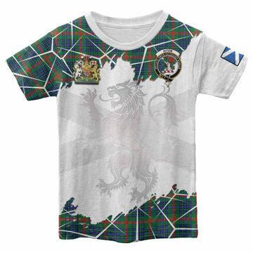 Aiton Tartan Kid T-shirt with Family Crest and Lion Rampant Grunge Style