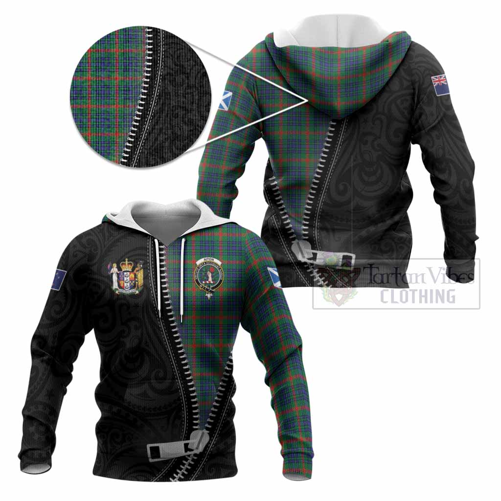Aiton Tartan Knitted Hoodie New Zealand Pattern Unique Zipper Stylized
