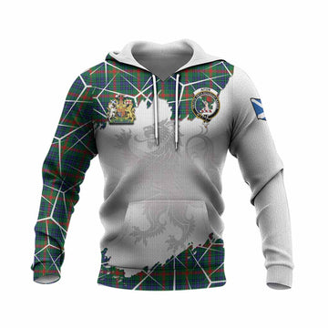 Aiton Tartan Knitted Hoodie with Family Crest and Lion Rampant Grunge Style
