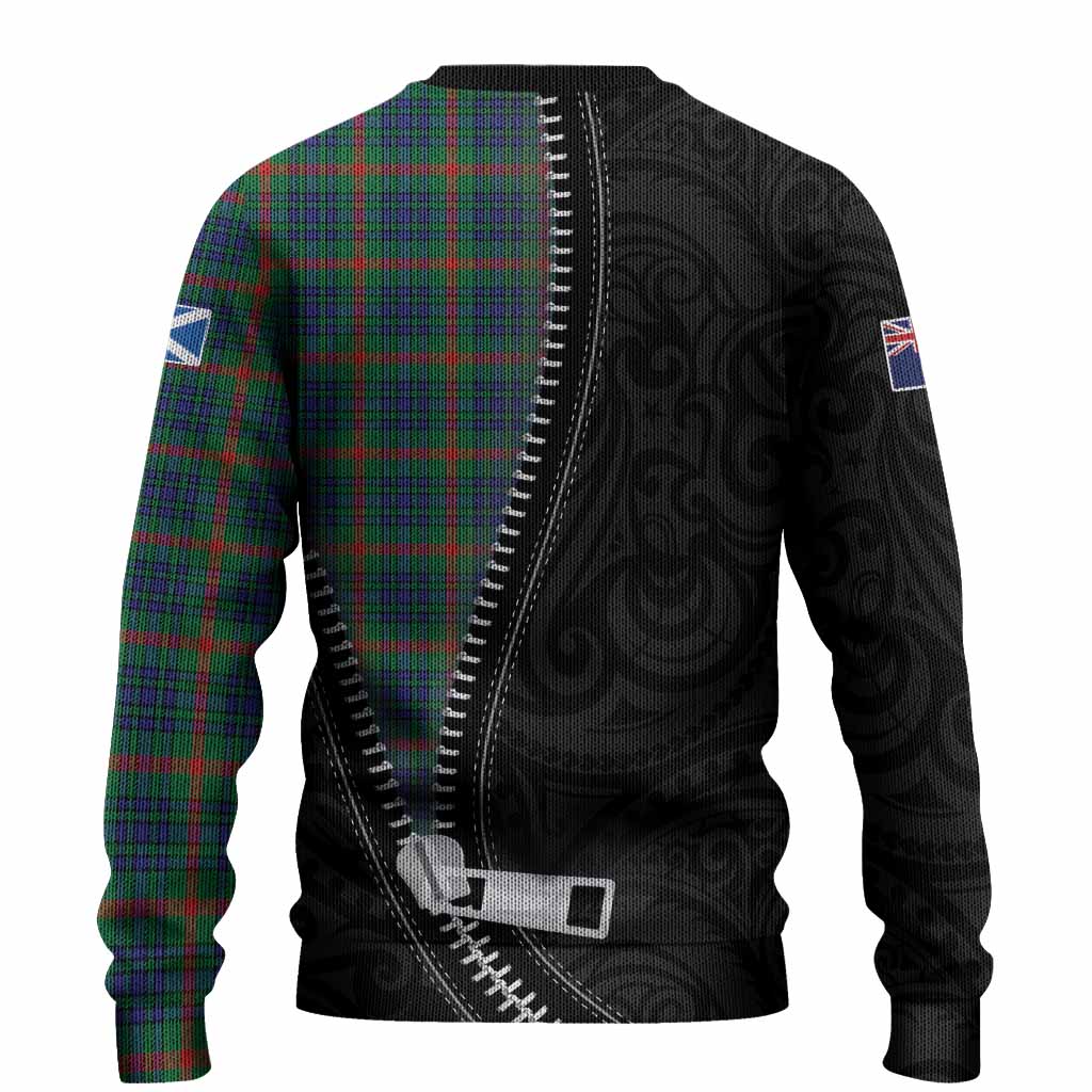 Aiton Tartan Knitted Sweater New Zealand Pattern Unique Zipper Stylized