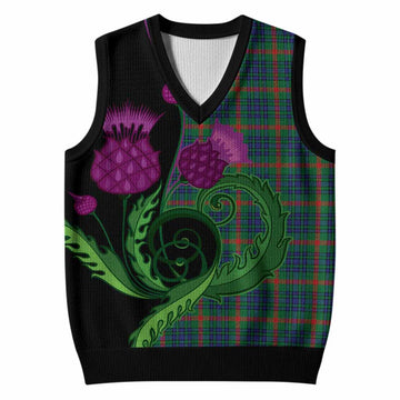 Aiton Tartan Knitted V-Neck Vest Traditional Scottish Thistle