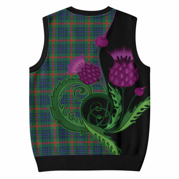 Aiton Tartan Knitted V-Neck Vest Traditional Scottish Thistle