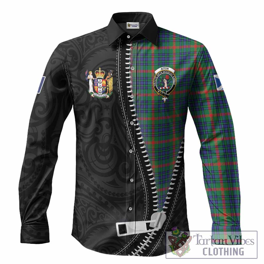 Aiton Tartan Long Sleeve Button Shirts New Zealand Pattern Unique Zipper Stylized