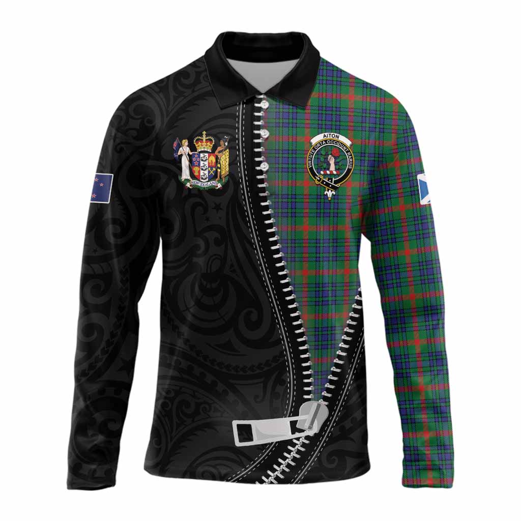 Aiton Tartan Long Sleeve Polo Shirt New Zealand Pattern Unique Zipper Stylized
