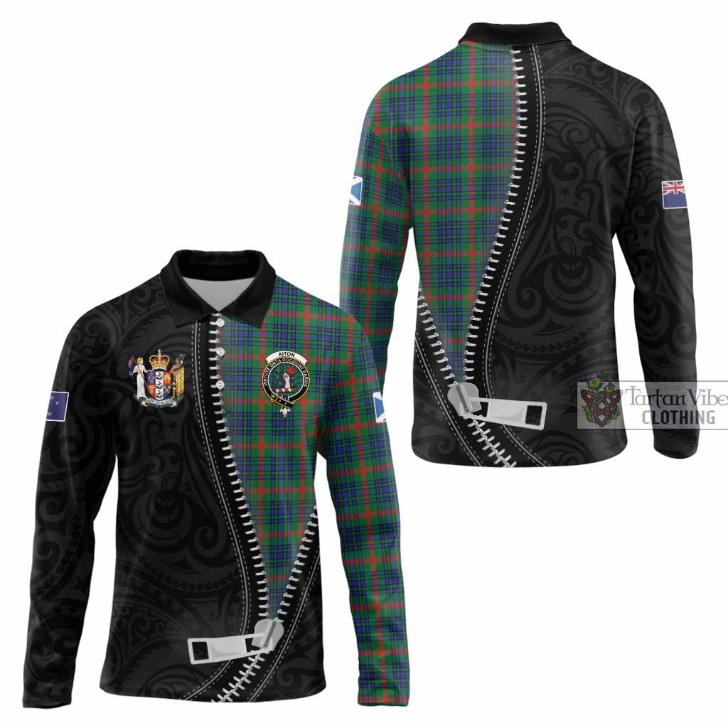 Aiton Tartan Long Sleeve Polo Shirt New Zealand Pattern Unique Zipper Stylized