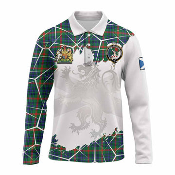 Aiton Tartan Long Sleeve Polo Shirt with Family Crest and Lion Rampant Grunge Style